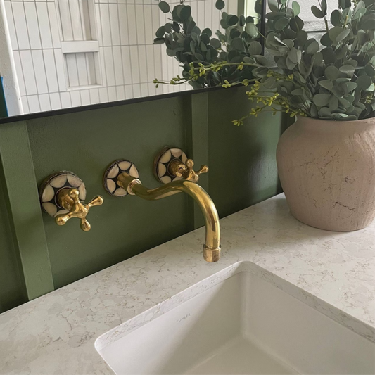 Decorated Wall Mounted Faucet – Unlacquered Brass with Resin - bathroom faucet AzulSouk