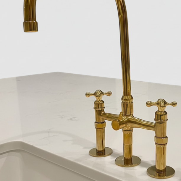 Unlacquered Brass Bridge Kitchen Faucet