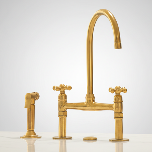 Unlacquered Brass Bridge Kitchen Sink Faucet