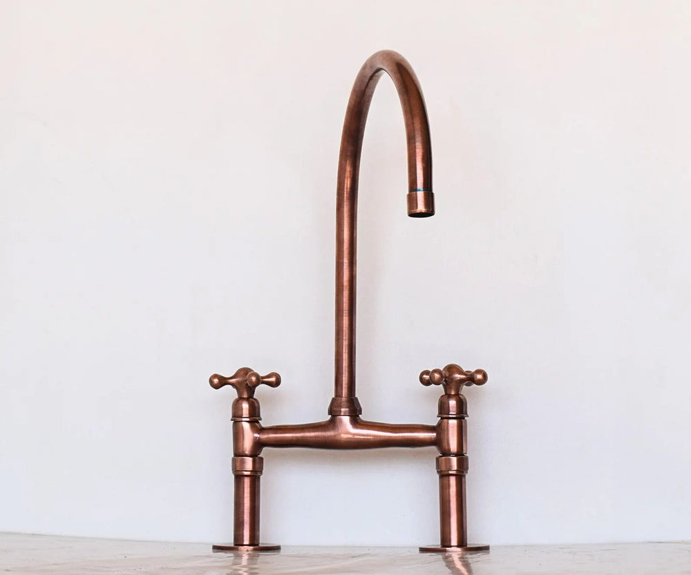 Antique Copper Kitchen Faucet - bridge faucet AzulSouk