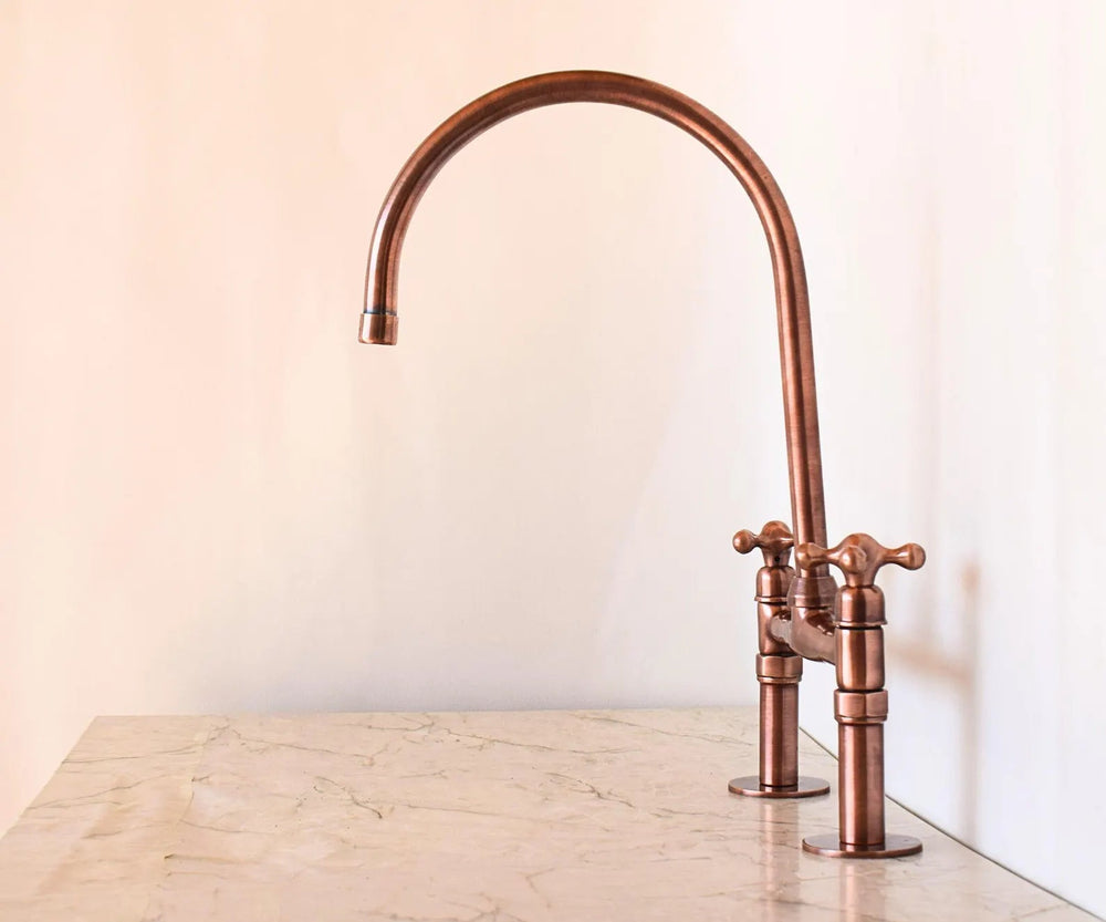 Antique Copper Kitchen Faucet - bridge faucet AzulSouk