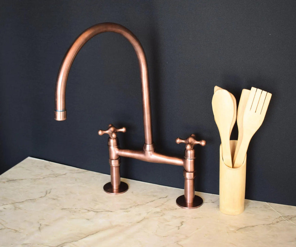 Antique Copper Kitchen Faucet - bridge faucet AzulSouk