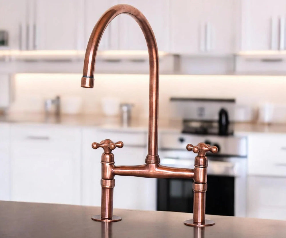 Antique Copper Kitchen Faucet - bridge faucet AzulSouk