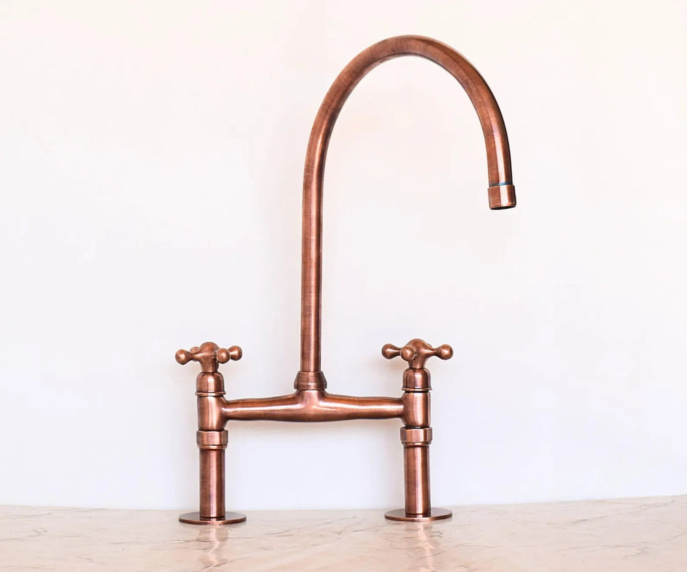 Antique Copper Kitchen Faucet - bridge faucet AzulSouk