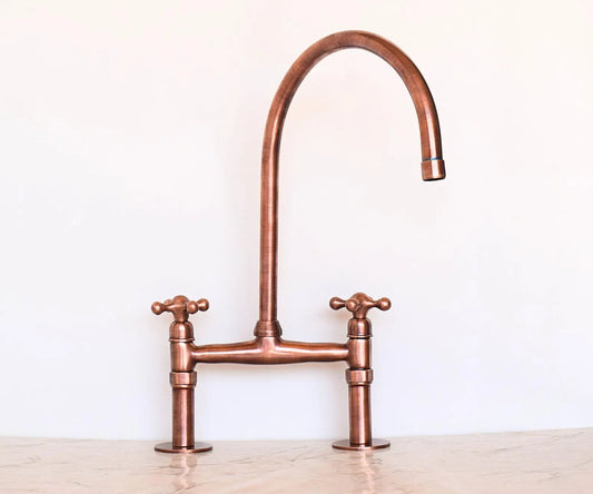 Antique Copper Kitchen Faucet - bridge faucet AzulSouk
