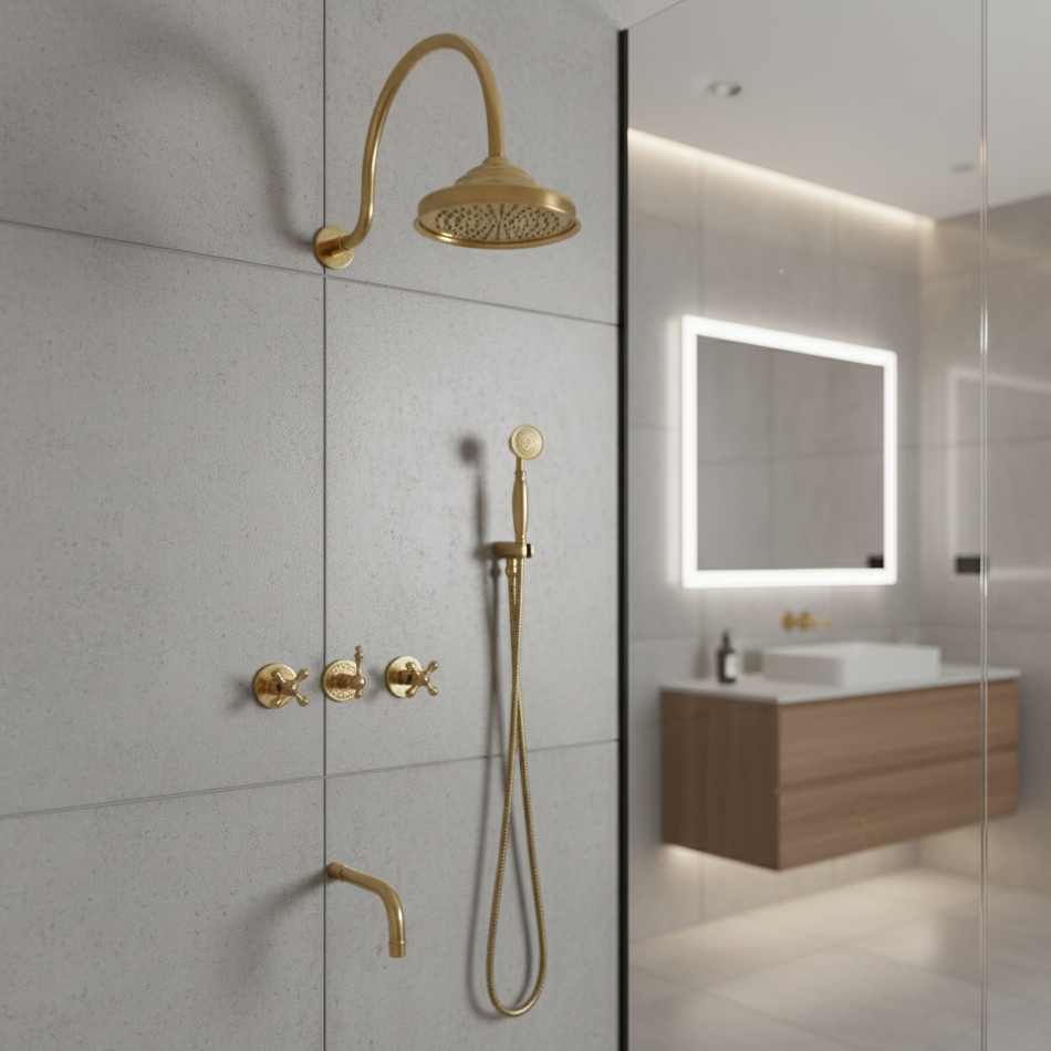 Modern shower head with handheld and tub faucet