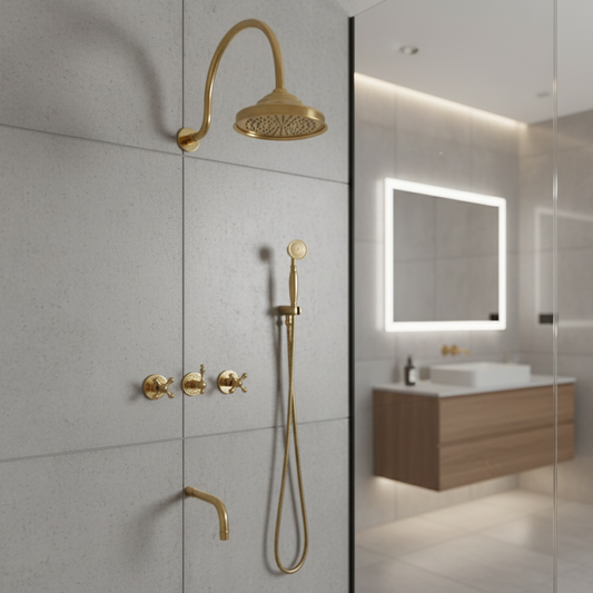 Modern shower head with handheld and tub faucet