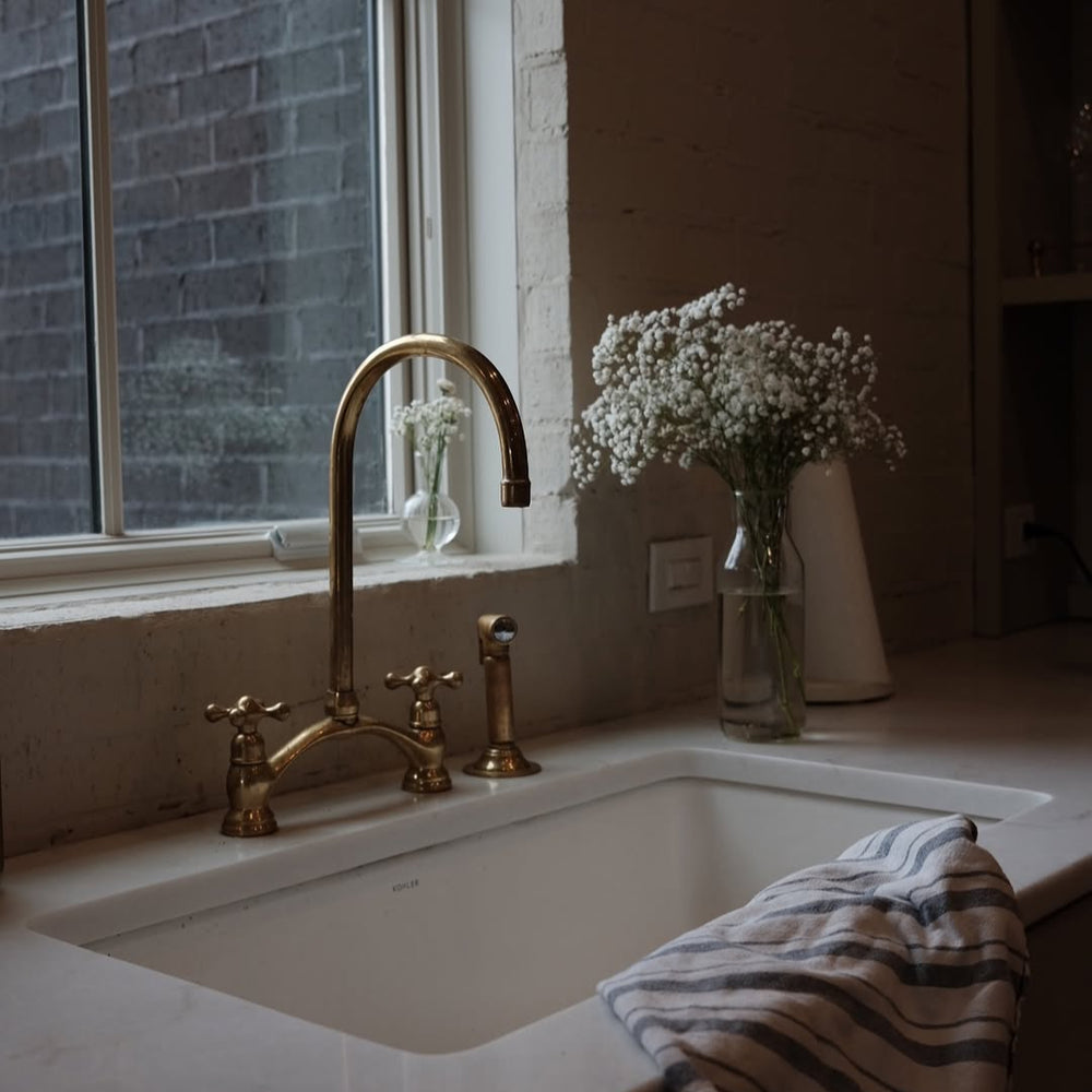 Unlacquered brass arc bridge Kitchen Faucet