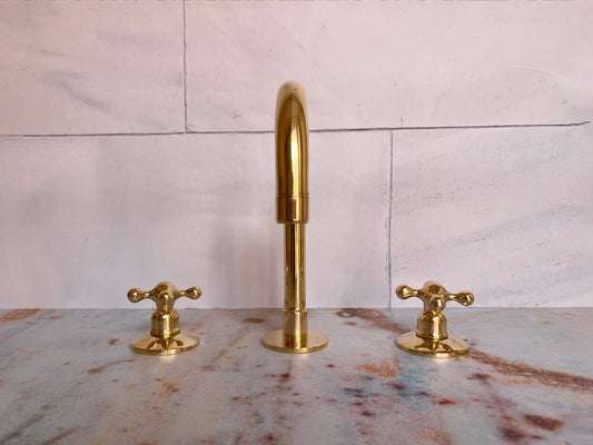 Unlacquered Brass 3 hole Vanity Faucet