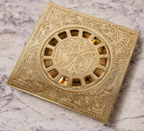 Unlacquered Engraved Brass Floor Drain