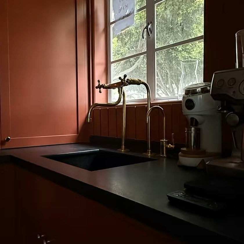 Kitchen Faucet, long reach unlacquered brass faucet