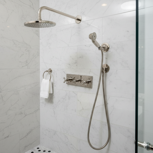 polished nickel shower head with handheld