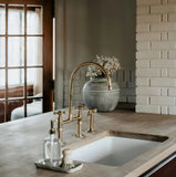 unlacquered brass bridge faucet with sprayer