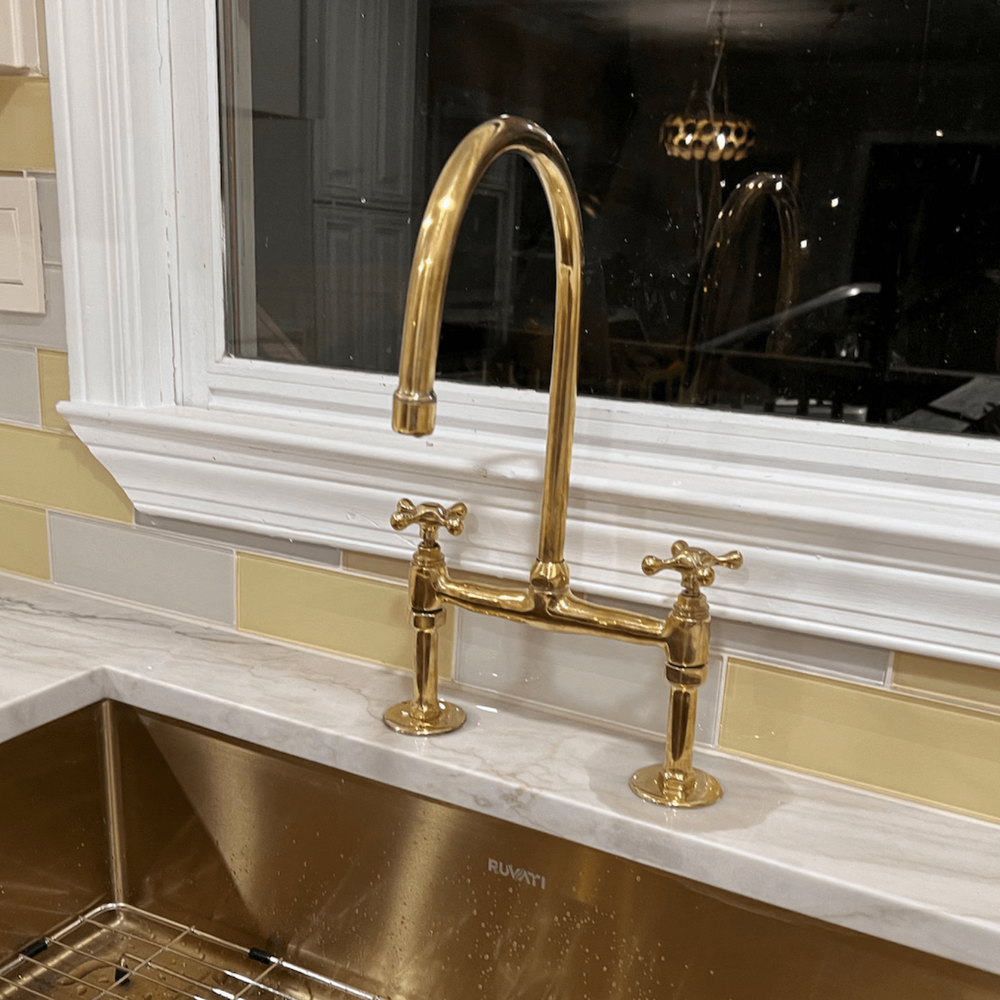 Unlacquered Brass Kitchen 8" Bridge Faucet Set - bridge faucet AzulSouk
