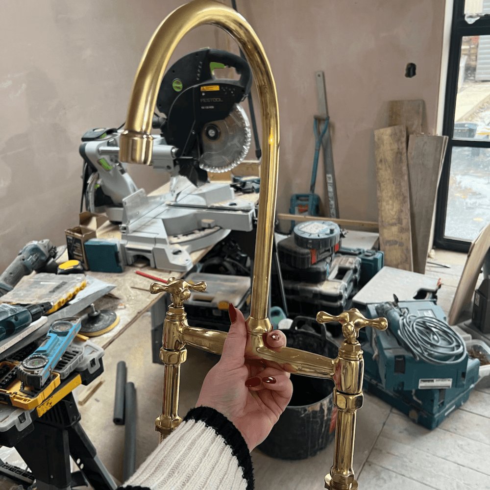 Unlacquered Brass Kitchen 8" Bridge Faucet Set - bridge faucet AzulSouk