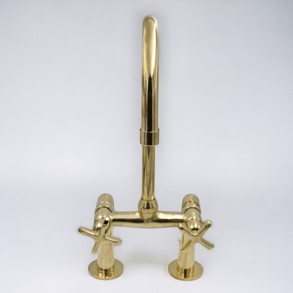 Unlacquered Brass Kitchen Sink Faucet - bridge faucet AzulSouk