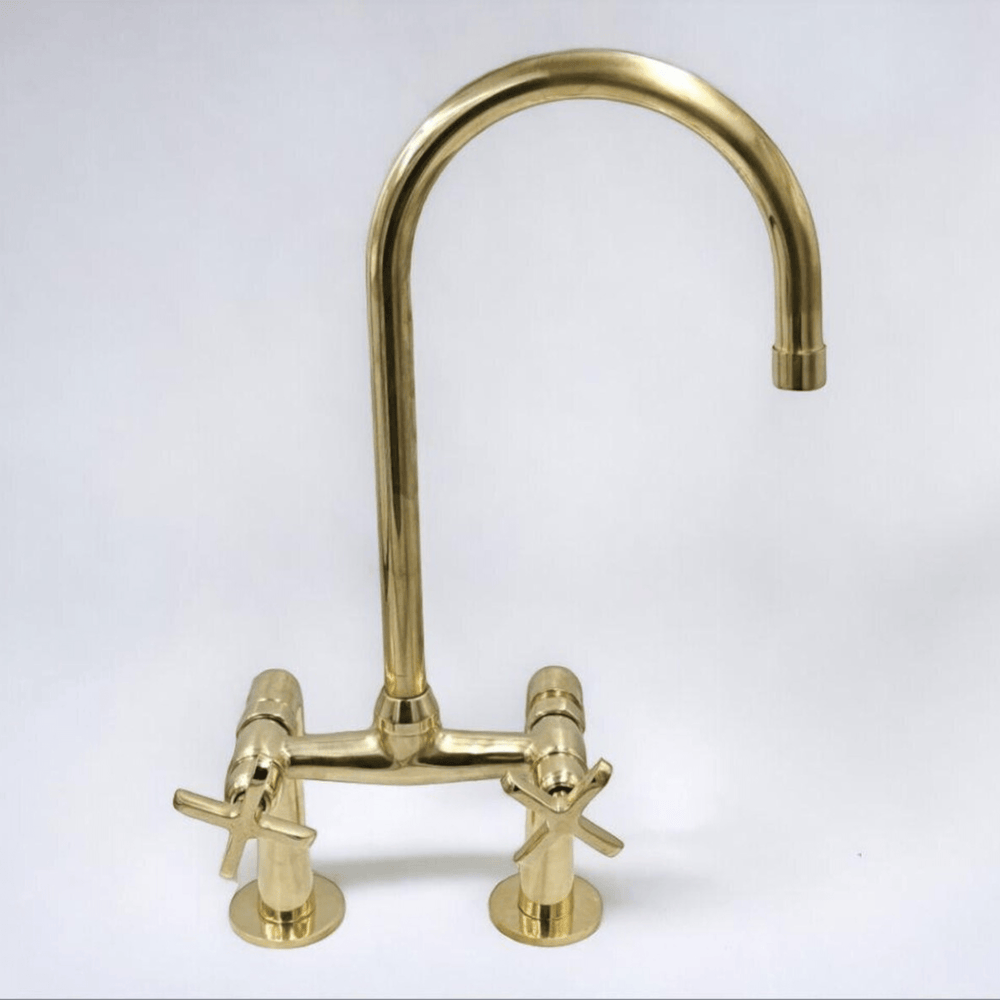 Unlacquered Brass Kitchen Sink Faucet - bridge faucet AzulSouk