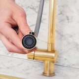 unlacquered brass pull down faucet with sprayer