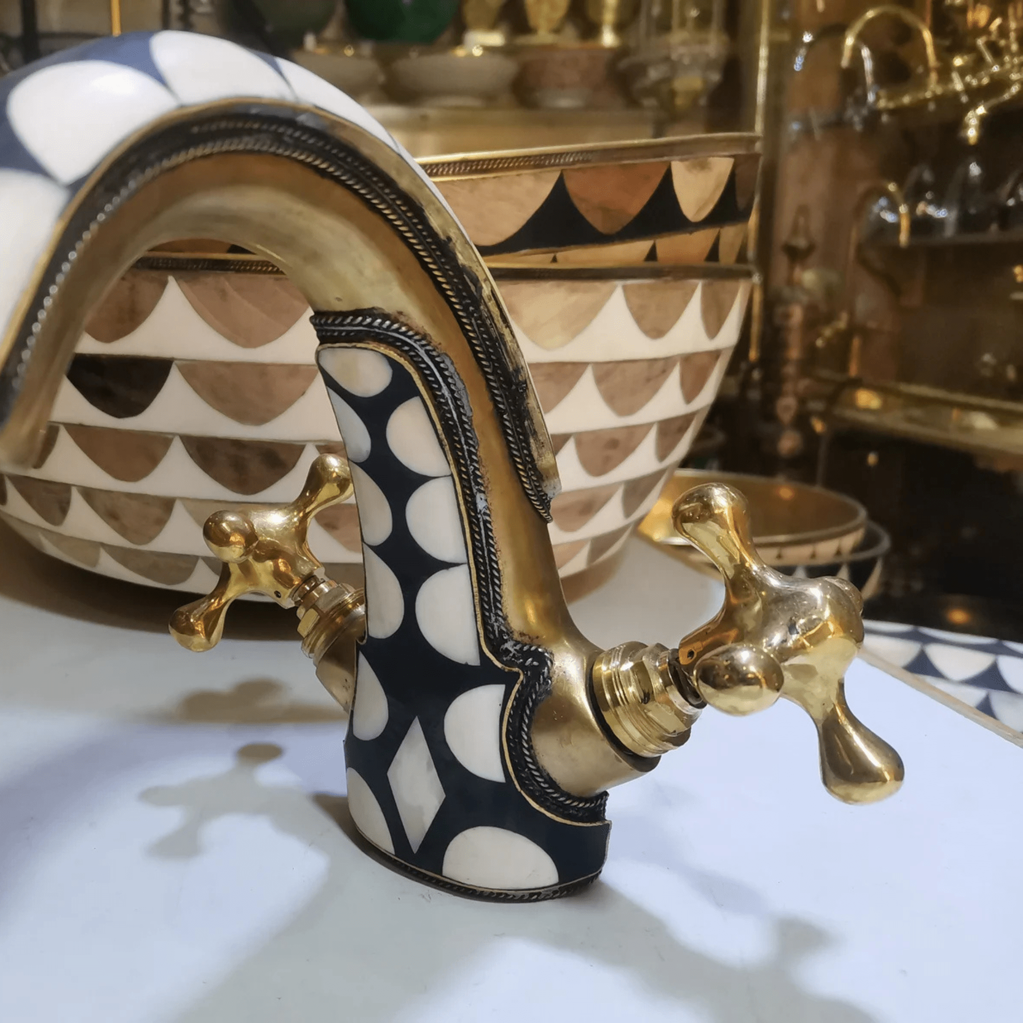 Unlacquered Brass & Resin Single Hole Vanity Faucet - bathroom faucet AzulSouk Unlacquered Brass & Resin Single Hole Vanity Faucet - bathroom faucet AzulSouk