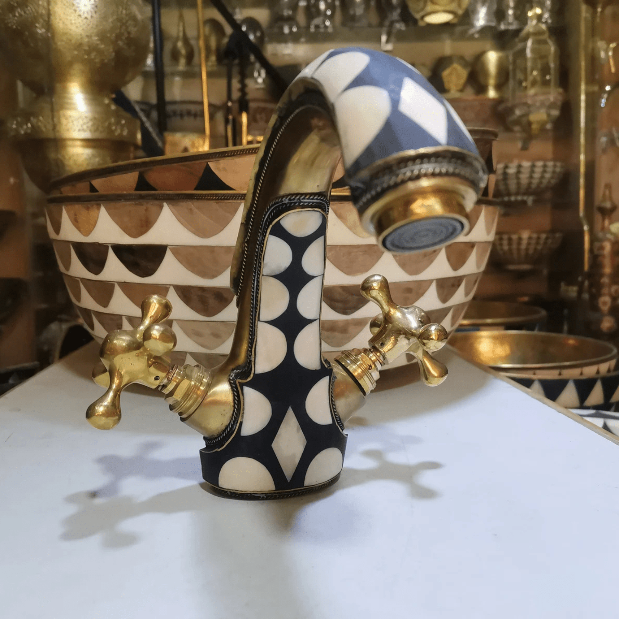 Unlacquered Brass & Resin Single Hole Vanity Faucet - bathroom faucet AzulSouk Unlacquered Brass & Resin Single Hole Vanity Faucet - bathroom faucet AzulSouk