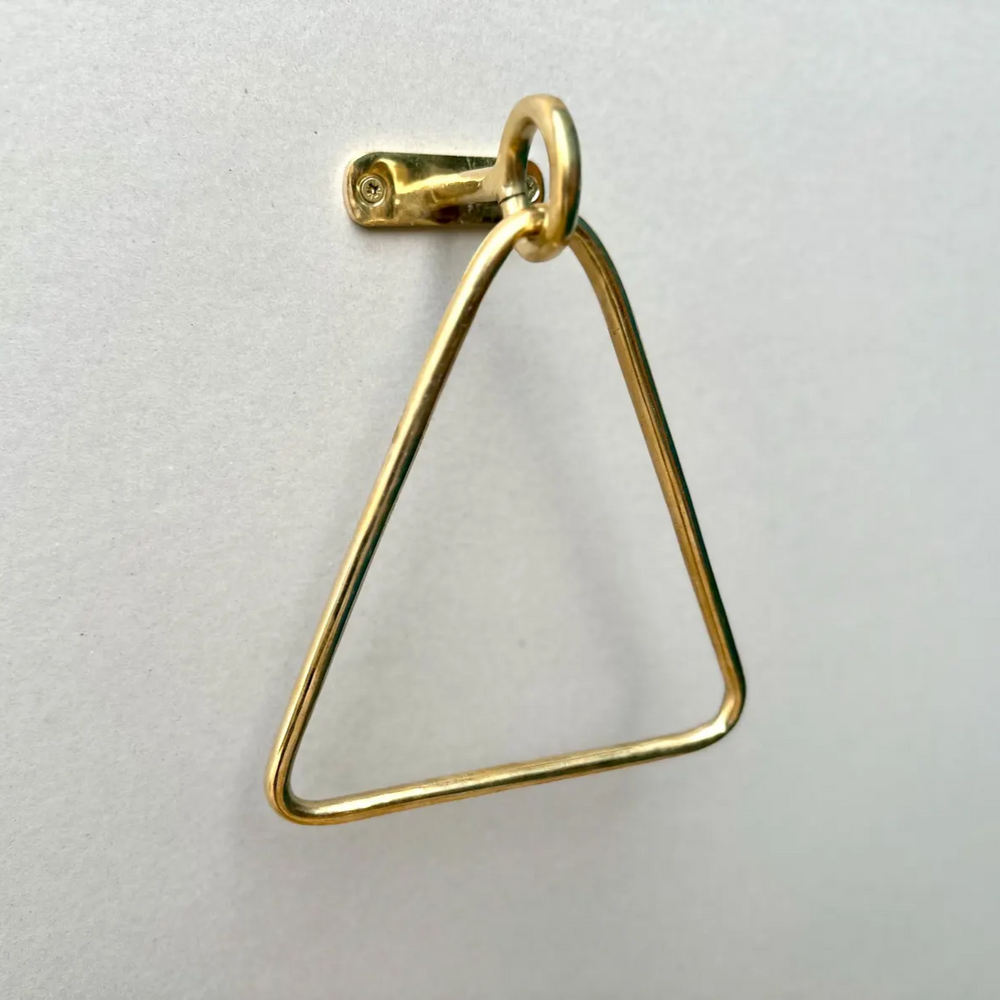 Unlacquered brass triangle towel holder