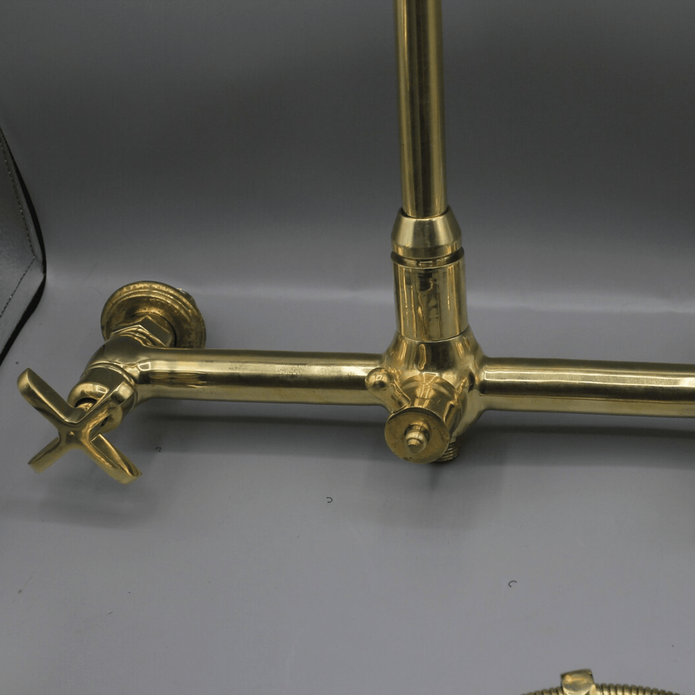 Unlacquered Brass Wall Mounted Faucet with sprayer - kitchen faucet AzulSouk