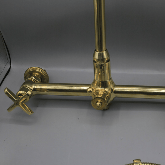 Unlacquered Brass Wall Mounted Faucet with sprayer - kitchen faucet AzulSouk