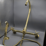 Unlacquered Brass Wall Mounted Faucet with sprayer - kitchen faucet AzulSouk
