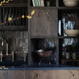 unlacquered brass kitchen faucet bridge with sprayer