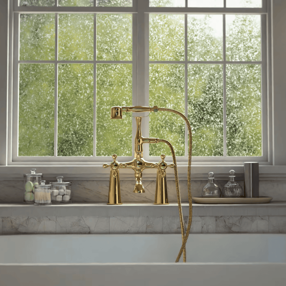 Unlacquered Solid Brass Telephone Tub Filler - shower system AzulSouk