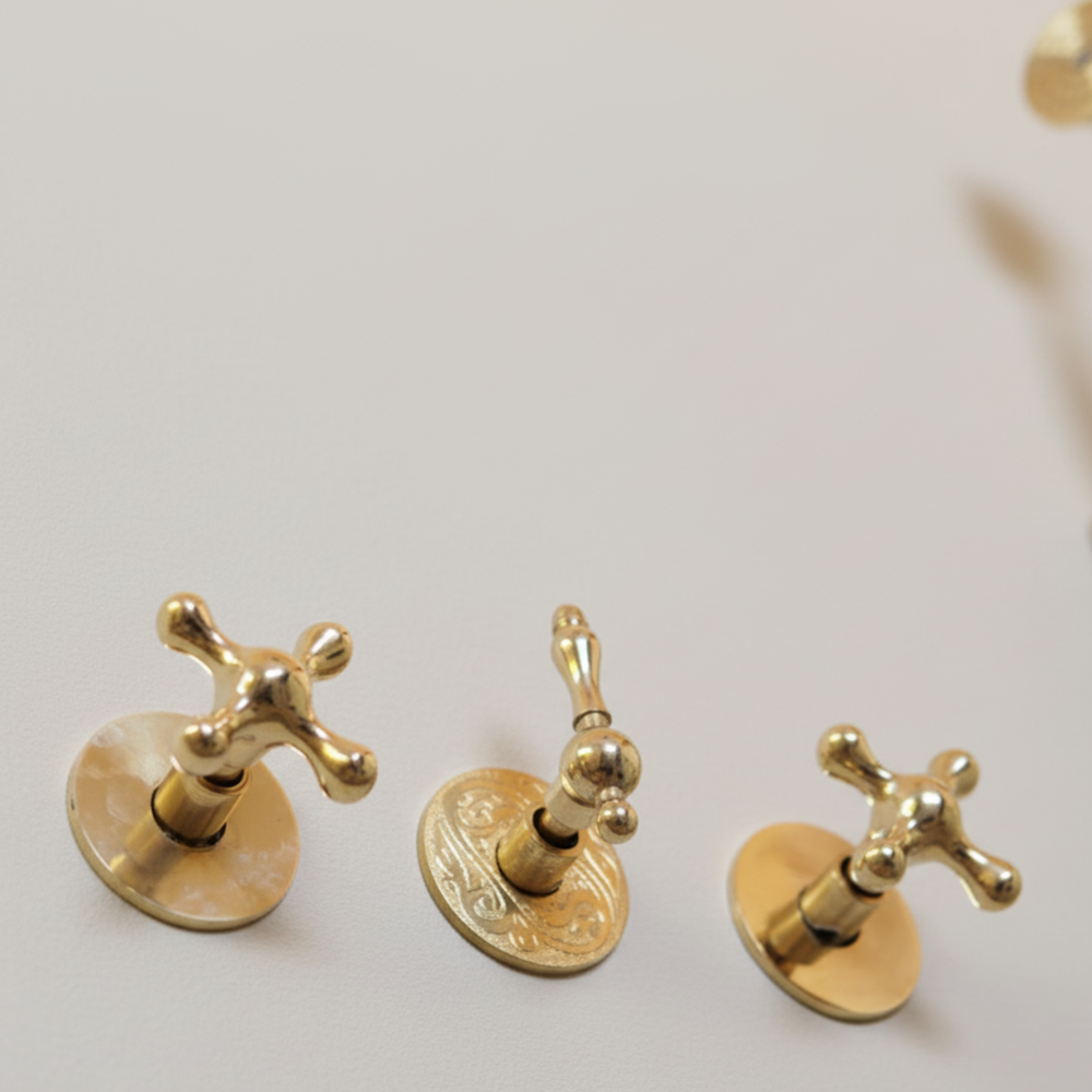 unlacquered brass shower handles with diverter