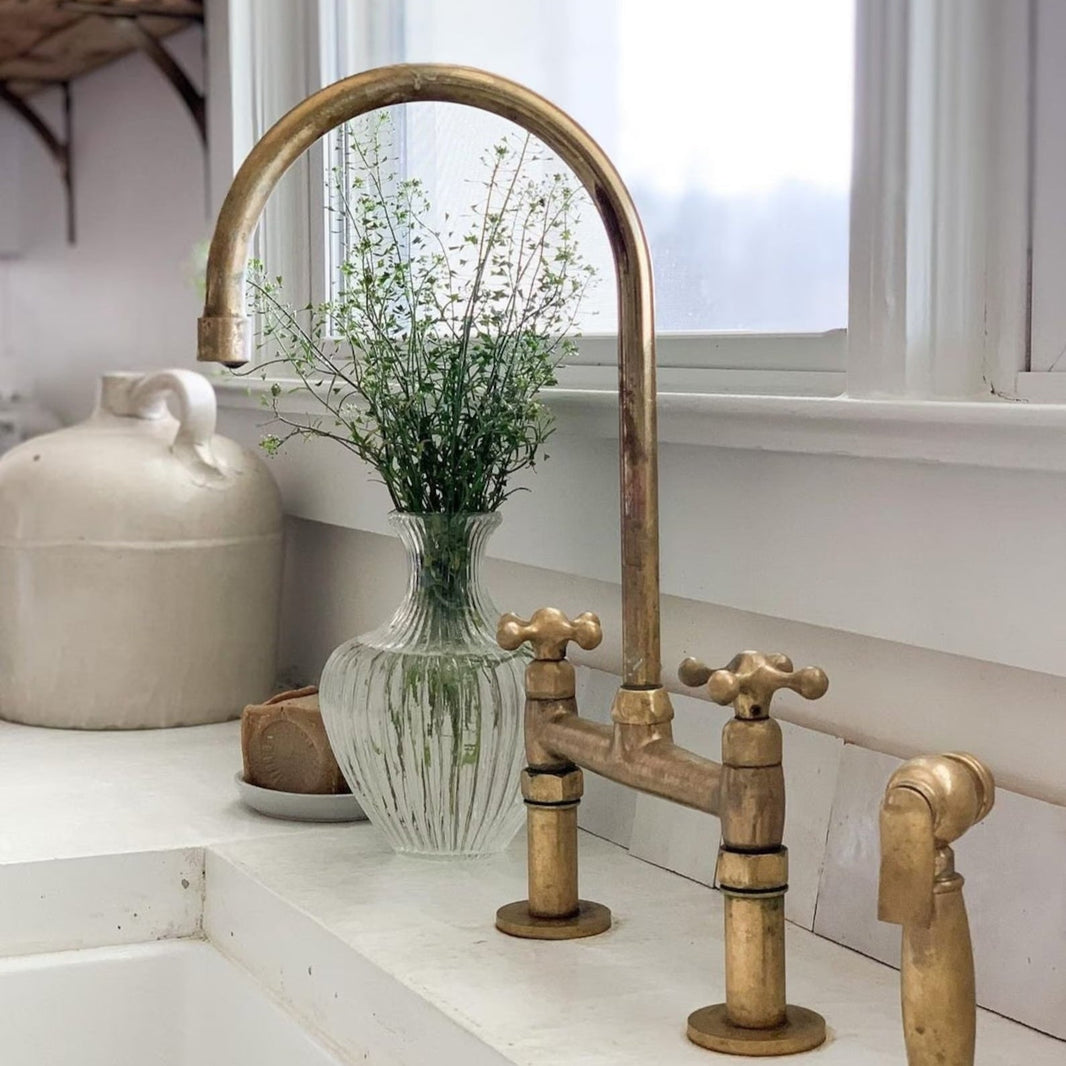 Aged brass kitchen faucet
