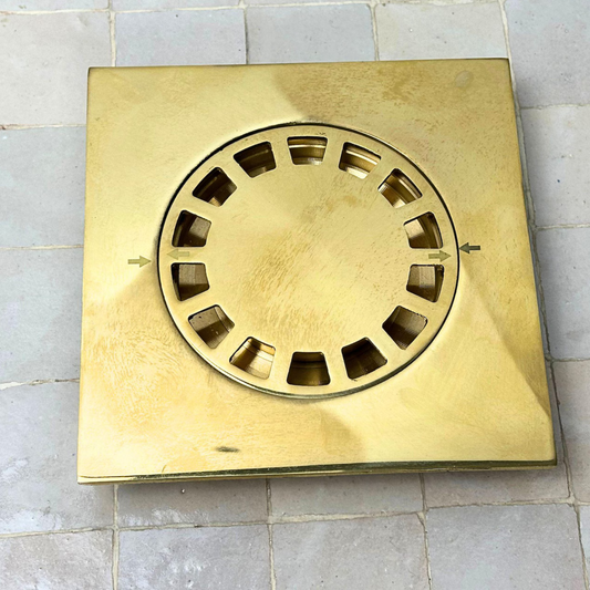 6" Unlacquered Brass Floor Shower Drain