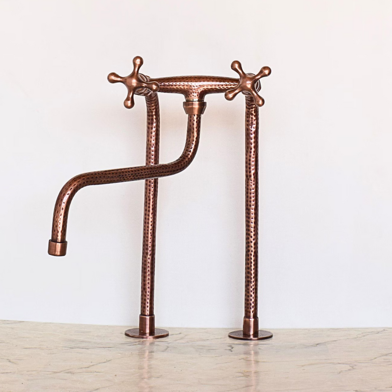Handcrafted Copper Bridge Faucet with Hammered Copper Finish-zoom-