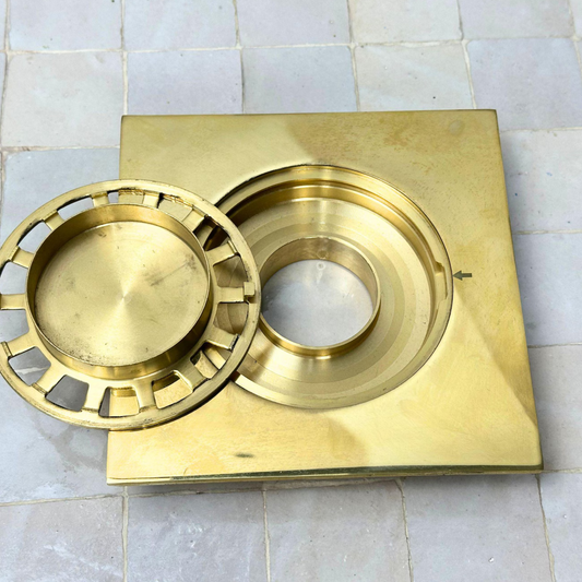 6" Unlacquered Brass Floor Shower Drain
