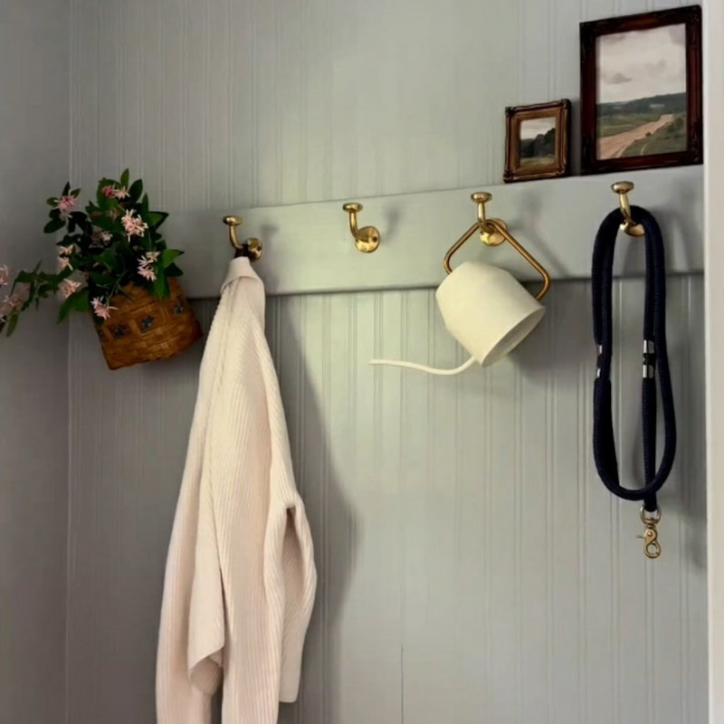 Set of 3 Unlacquered brass wall Hooks-zoom-
