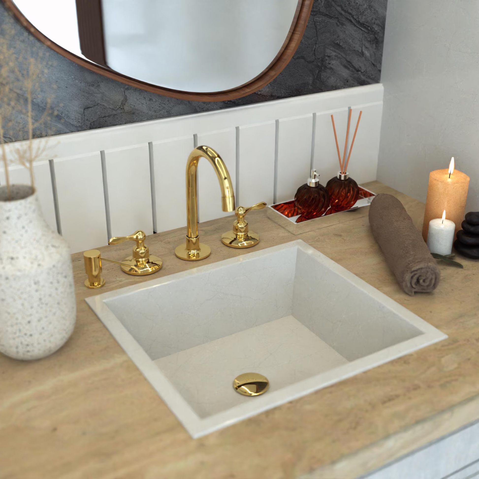 Unlacquered Solid Brass Bathroom Vanity Faucet-3