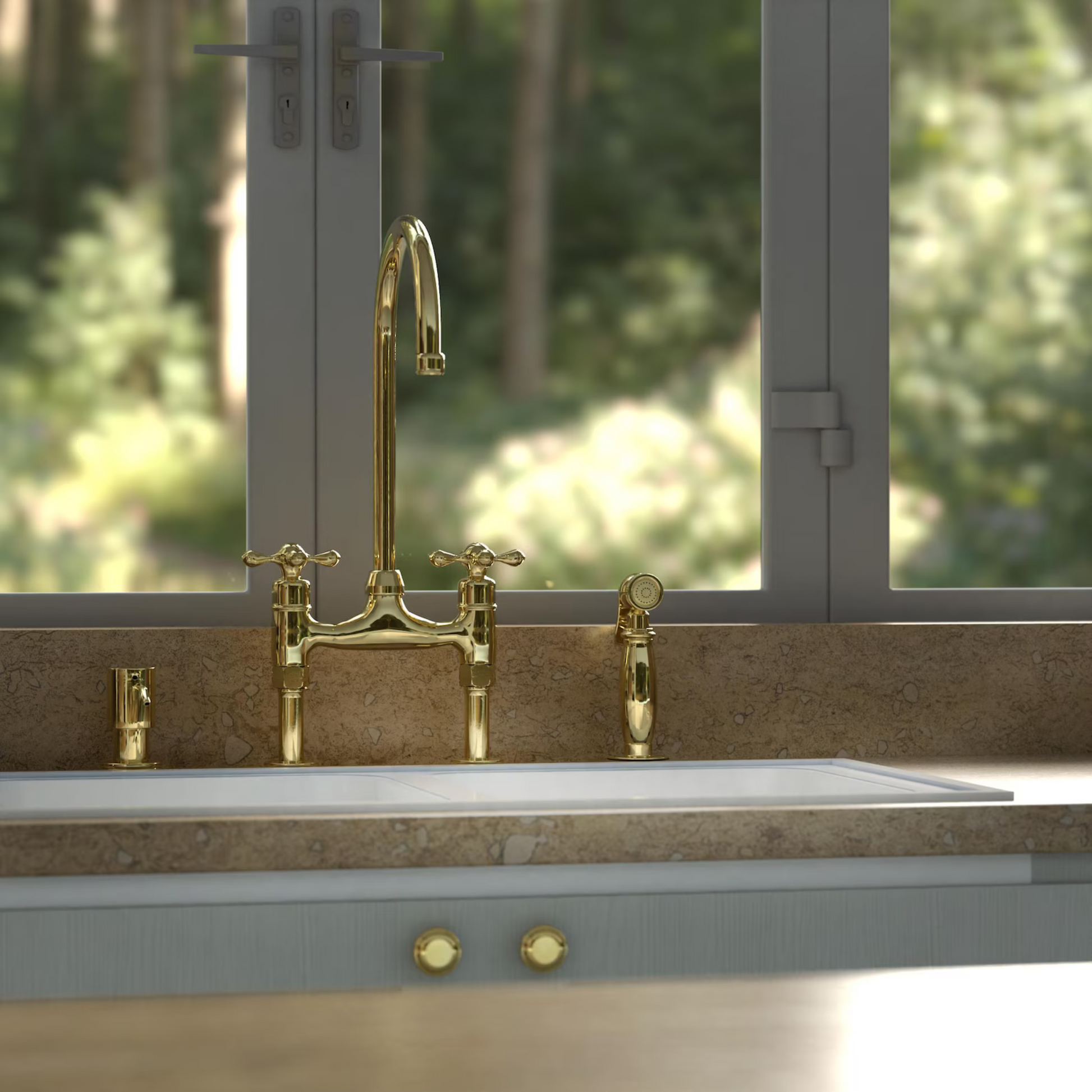 Unlacquered Solid Brass Kitchen Faucet-3