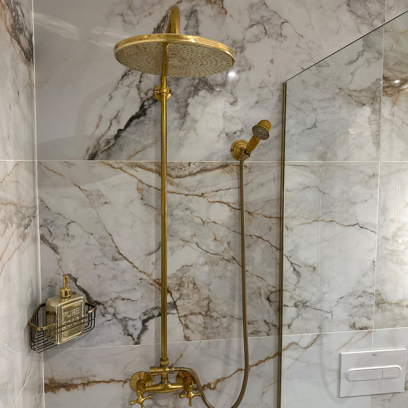 Unlaqcuered Brass Exposed Pipe Shower System-zoom-