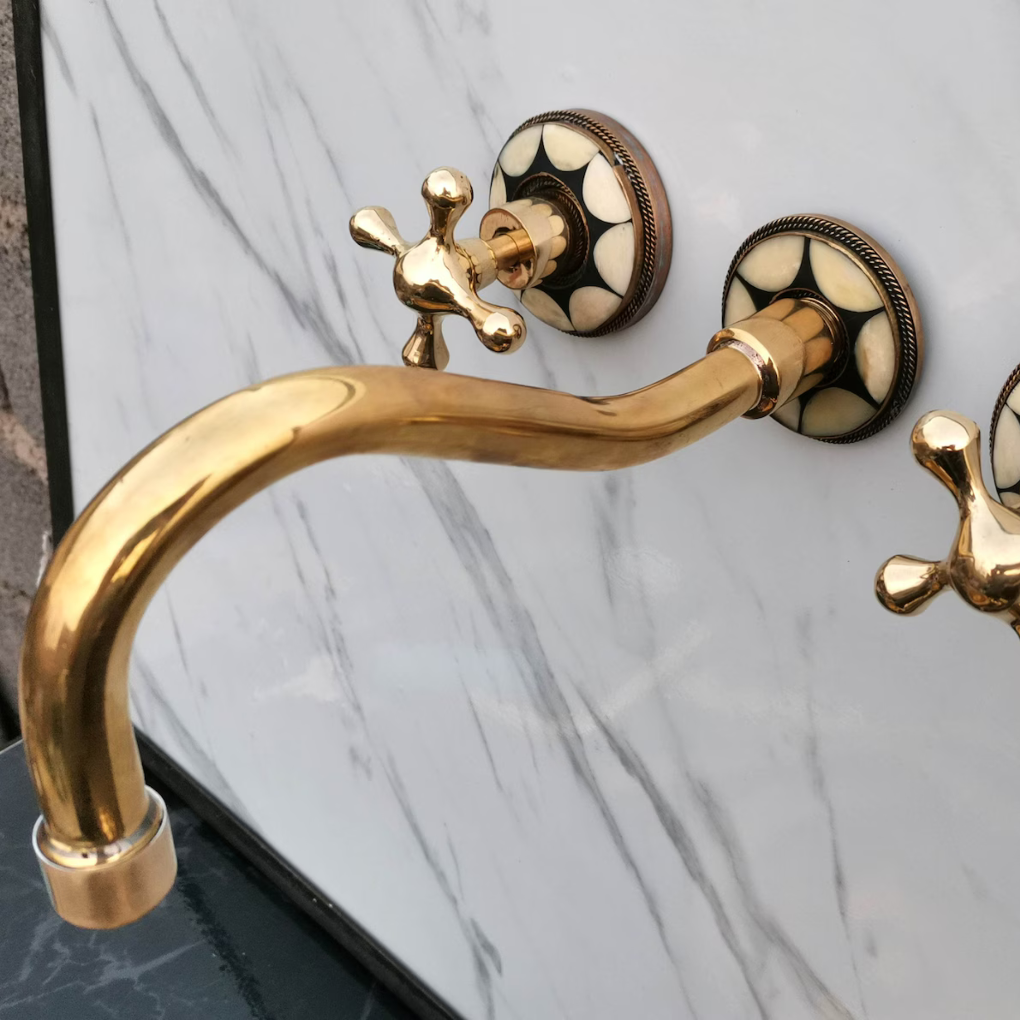 Decorated Wall Mounted Faucet – Unlacquered Brass with Resin - bathroom faucet AzulSouk