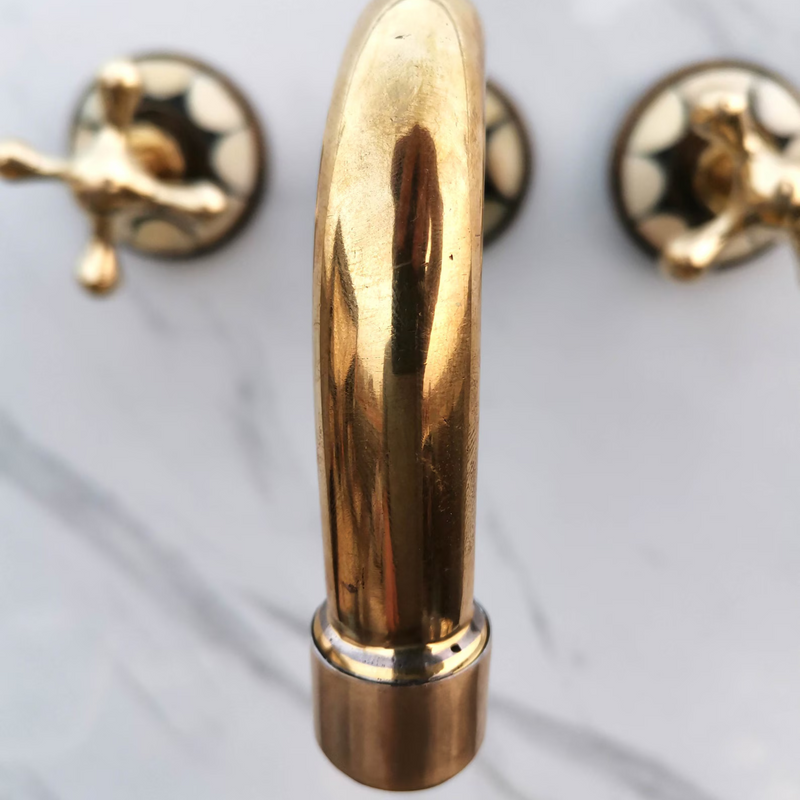 Decorated Wall Mounted Faucet – Unlacquered Brass with Resin-zoom-