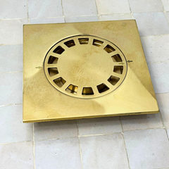 6" Unlacquered Brass Floor Shower Drain
