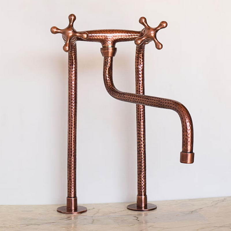 Handcrafted Copper Bridge Faucet with Hammered Copper Finish-zoom-