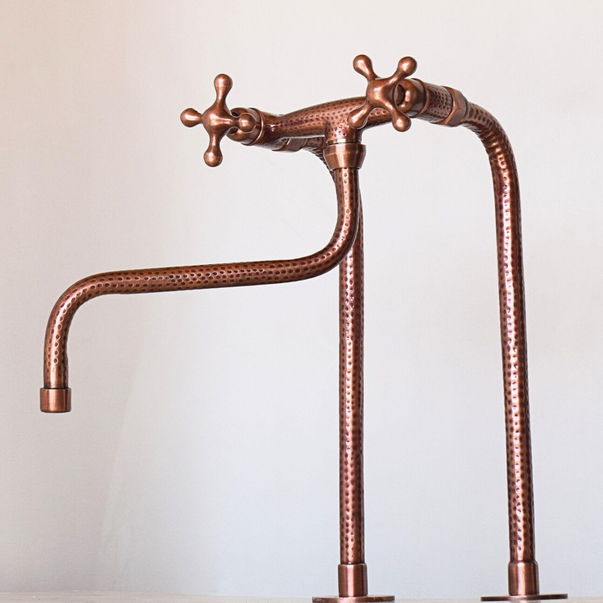 Handcrafted Copper Bridge Faucet with Hammered Copper Finish