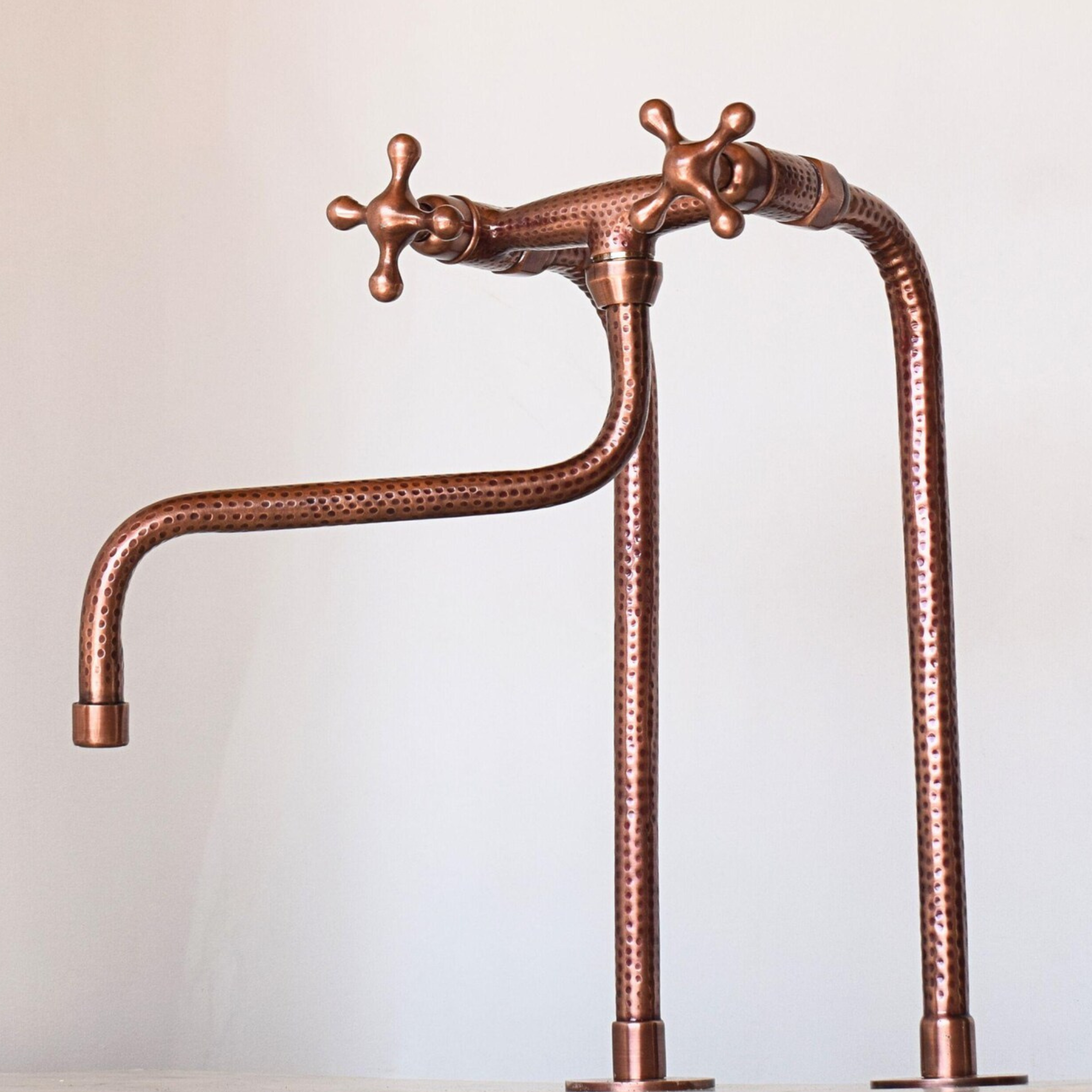 Handcrafted Copper Bridge Faucet with Hammered Copper Finish-zoom-5