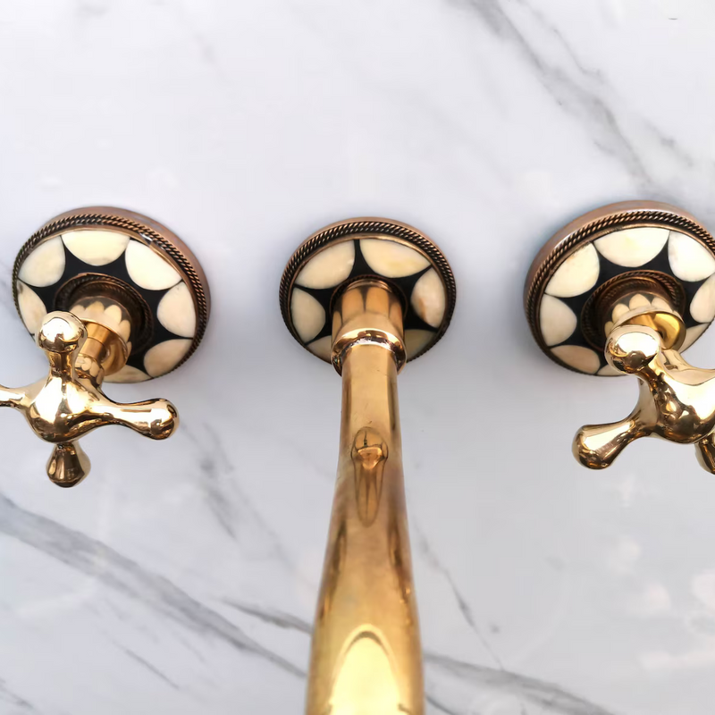 Decorated Wall Mounted Faucet – Unlacquered Brass with Resin-zoom-