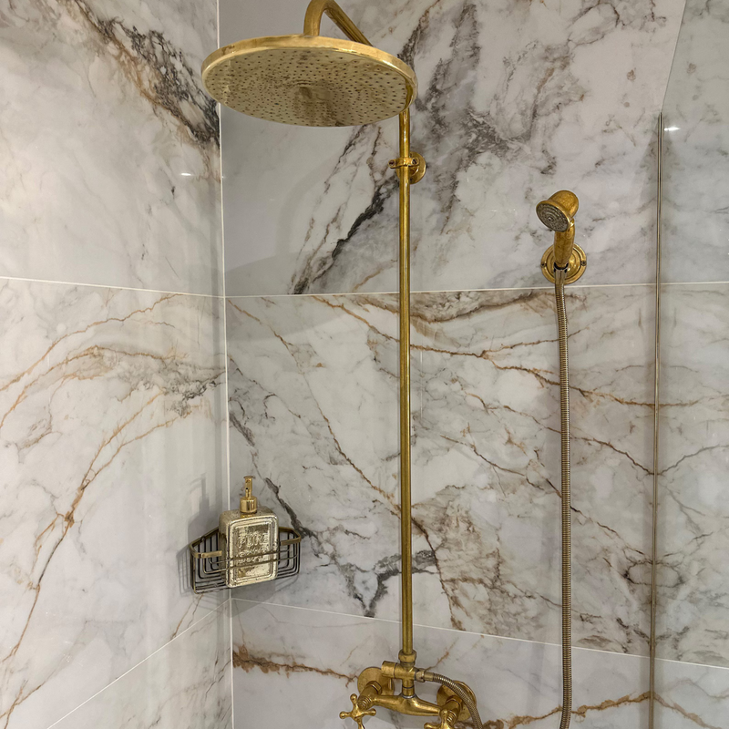 Unlaqcuered Brass Exposed Pipe Shower System-zoom-