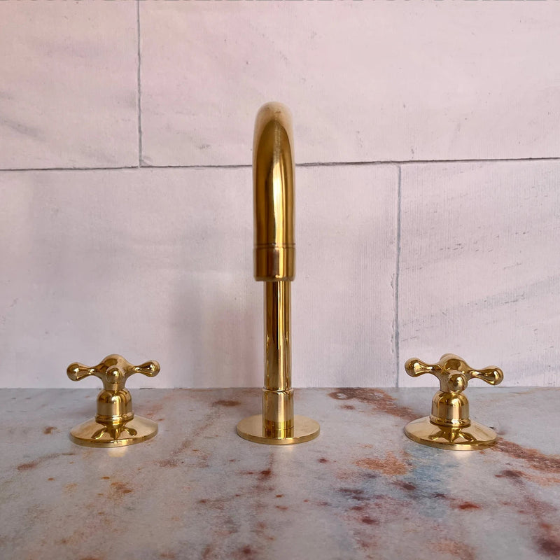 Unlacquered Brass 3 hole Vanity Faucet-zoom-
