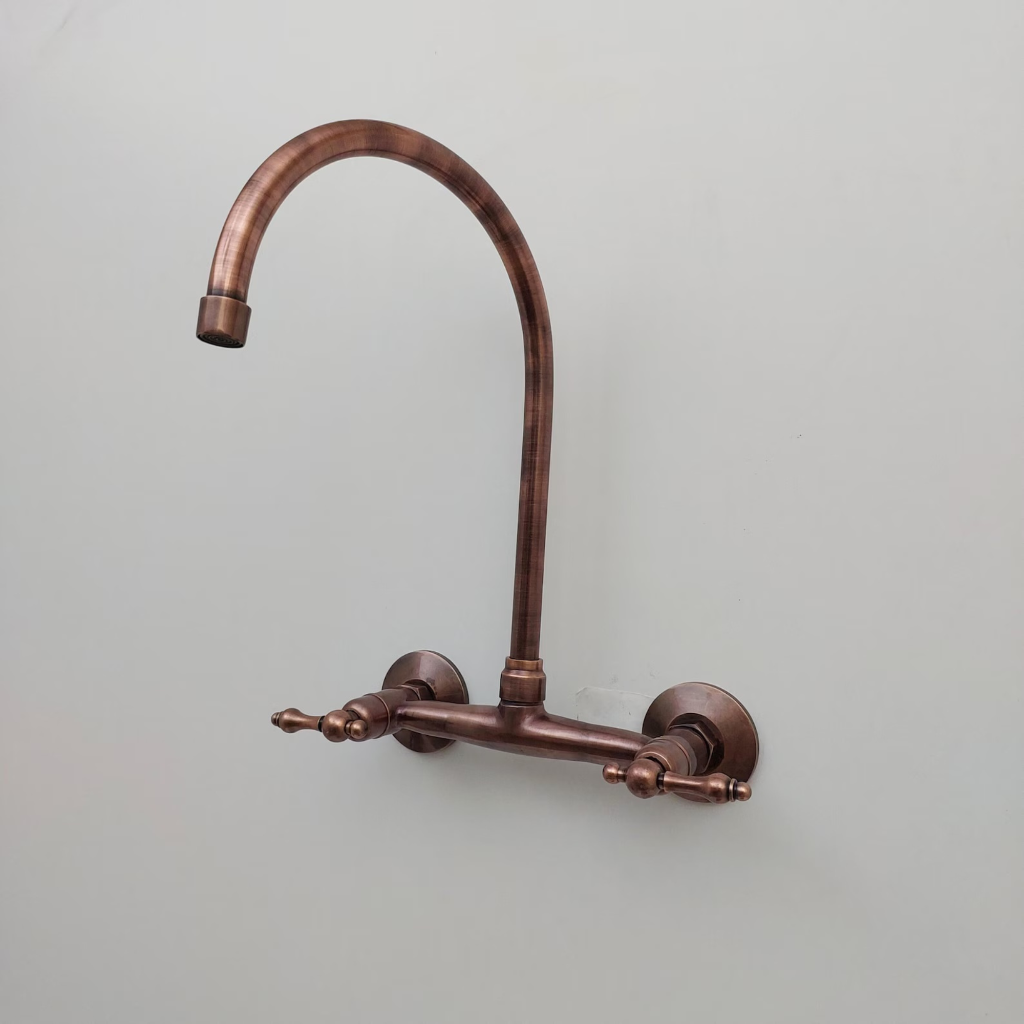 Antique Copper Gooseneck Wall Mount Faucet 