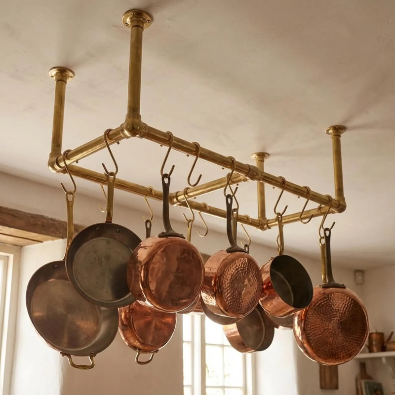 Unlacquered Brass Ceiling Pot Rack-zoom-